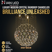 Lustre suspendu rond en cristal fantaisie pour salon de villa, hôtel, et longs lustres décoratifs pour escaliers