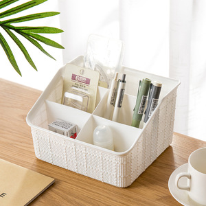 Cosmetic Storage Box 19.5x17x11.5 Cm PP Material With Dividers For Bathroom Makeup Organizer Blue And White - Product Image 3