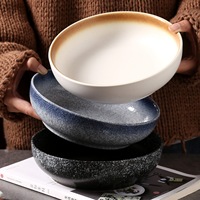 Bol en céramique de style japonais vintage avec logo personnalisé, vente en gros, prix d'usine, ensemble de bols peu profonds pour pâtes et salades, haute qualité, cuit au four