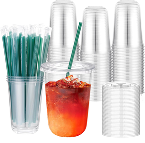 Gobelets en plastique imprimés sur mesure, vente en gros, gobelets jetables pour boissons froides, 12 oz, 16 oz, 24 oz avec couvercles, fabricant OEM - Product Image 1