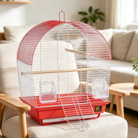 Cage à oiseaux en fil métallique avec dôme pour l'élevage en intérieur des petits perroquets, perchoirs en bois, côtés transparents, mangeoires, base de nettoyage facile