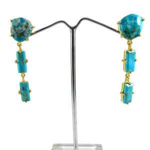 New Arrival Handmade Dangle <b>Earrings</b> Syn. Blue <b>Turquoise</b> & Gold Plated Trendy Wedding Party Gift Wholesale Price - Product Image 2