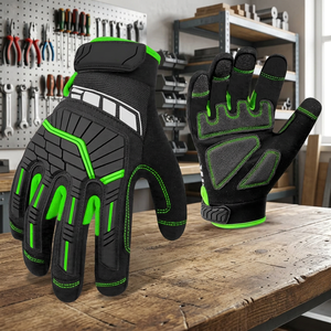 Guantes de Seguridad Antideslizantes de PU con Textura de Microdiamantes en Relieve, Muñequera Elástica, Guantes de Trabajo de Uso General, Negro Verde - Product Image 2