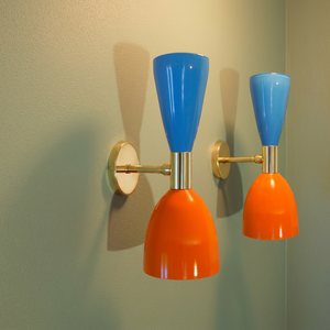 Wall Lamp Mid Century Brass Italian Diabolo Wall Sconce Light Fixture 2 Bulb Pair Home Office and Kitchen <b>Decorative</b> Lamp - Product Image 1