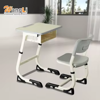 Ensemble bureau et chaise d'école avec structure cantilever, table d'étude ergonomique à hauteur fixe avec boîte de rangement, mobilier de classe durable