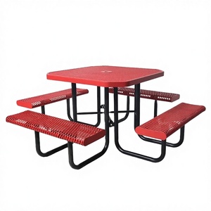 Table de pique-nique et de repas extérieure commerciale moderne, durable, extra-large en acier, avec banc et chaises - Product Image 3
