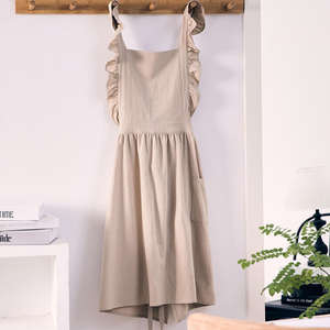 Delantal de Lino 100% Algodón, Estilo Coreano Japonés, Simple, para Cocina, Jardinería, Vestido Tipo Babero para Mujer, Venta al Por Mayor - Product Image 1