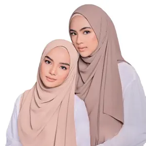 为穆斯林马来西亚妇女tudung批发普通披肩亚麻绉纱头巾