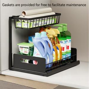 ตัวจัดระเบียบใต้ซิงค์แบบดึงออกได้ รุ่น CB009- 2 ชั้น ไม่ต้องเจาะ พร้อมแผ่นฟิล์ม/แผ่นดูดสุญญากาศ  ตัวเลือกสี - Product Image 4