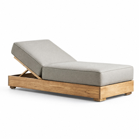 Chaise longue inclinable en teck massif imperméable pour l'extérieur - Design minimaliste moderne et mobile pour hôtel, salon, piscine, plage