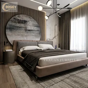 Bedroom Furniture grand source manufacturer for modern leather fabric frame hotel double bed with iron legs