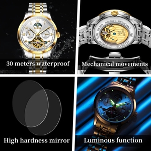 Drop Shipping for 7071 Business Fashion Original Automatic Mechanical Watch Unisex Hollowed Movement <b>Calendar</b> Glass Pointer - Product Image 2