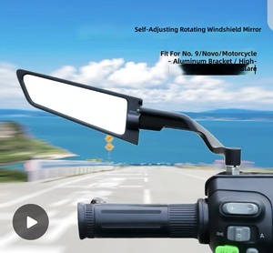 Grand rétroviseur de moto en alliage d'aluminium carré avec boîtier noir et aile déflectrice de vent - Product Image 2