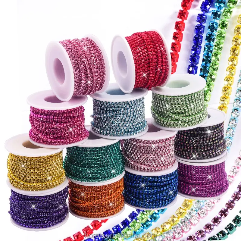Multi Color Crystal Sew On Trimming para Vestuário Shoe Bag Decoração Blink Rhinestone Cup Chain Roll