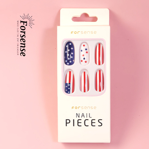 24 pcs independencia american faux ongles avec colle cinq étoiles presse sur les ongles non toxique personnalisé acrylique long faux ongles fournisseur - Product Image 3