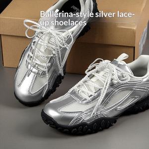 Lacets ronds fins en dentelle style ballet YH RTS, argent et noir, pour chaussures d'entraînement, largeur 0,4-0,5 cm, une paire - Product Image 3