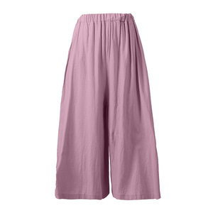 Pantaloni a Gonna in Misto Cotone e <span class=keywords><strong>Lino</strong></span>, Larghi e Lunghi, Estivi da <span class=keywords><strong>Donna</strong></span>, a Gamba Larga, Casual, con Tasche a Inserto, Tinta Unita, Vita Alta - Product Image 4