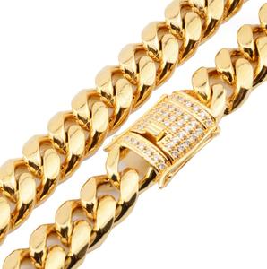 6mm-18mm Cubano Banhado A Ouro Colar De Aço Inoxidável & Pulseira Conjunto com Zircon Iced Link Chain para Presente De Aniversário - Product Image 5