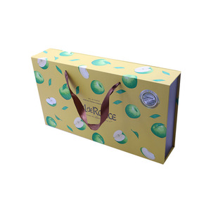 Boîte cadeau rigide Valerap, forme rectangulaire, en carton, avec impression pomme et poignée, pour emballage alimentaire - Product Image 3