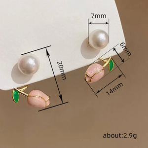 Orecchini a clip a forma di tulipano per donna, eleganti orecchini a fiore, gioielli alla moda per tutti i giorni - Product Image 4
