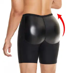 กางเกงในยกบั้นท้ายสำหรับผู้ชาย,กางเกงยกบั้นท้ายเอวปานกลางพร้อมแผ่นรอง Shapewear กางเกงขาสั้นกระชับสัดส่วนบั้นท้ายปลอมควบคุมหน้าท้อง