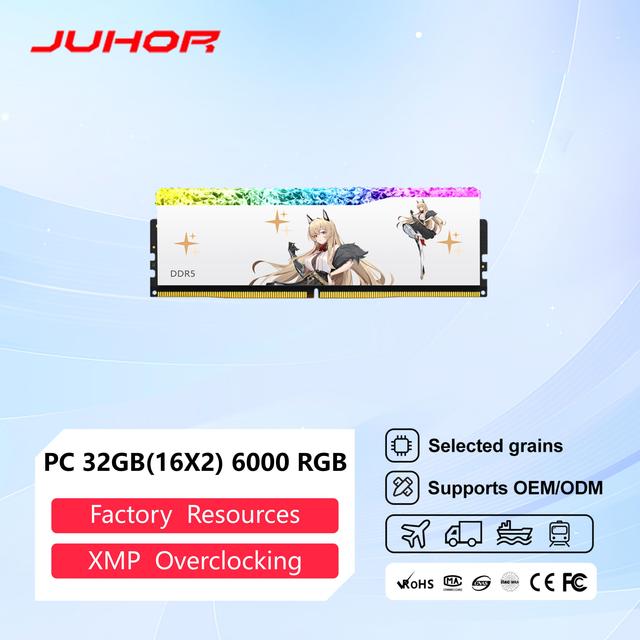 JUHOR 32GB Kit (2x16GB) RGB DDR5 6000MHz CL28 1.4V Low Voltage ECC RAM, 3Y Warranty, CE/FCC/RoHS, OEM Direct