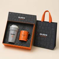 Ensemble cadeau d'entreprise personnalisé avec logo, mug à café en céramique et gobelet isotherme en acier inoxydable avec sac