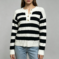 Nouvelle Collection Automne-Hiver 2026 – Pull en Maille Rayé Boutonné pour Femme, Style Européen et Américain, Vente Directe Usine, Personnalisation OEM ODM