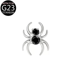 Pendientes de titanio G23 al por mayor con <span class=keywords><strong>doble</strong></span> circonita <span class=keywords><strong>en</strong></span> forma de araña, aretes de cartílago con parte trasera plana, anillos para labios, joyería para <span class=keywords><strong>piercing</strong></span> corporal - Product Image 6