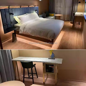 Low Cost Hotel Project Bedroom Sets Furniture Wooden Frame <b>Bed</b> With Nightstands Desk Chair Wardrobe <b>Side</b> Table <b>For</b> 3 Star Hotels - Product Image 2