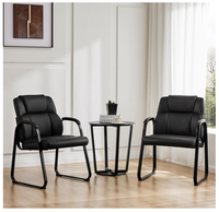 Chaise De Bureau Chaise De Réception En Cuir De 400lbs Avec Accoudoir Rembourré Collé Siège Large Chaise De Bureau De Base De Traîneau-Noir