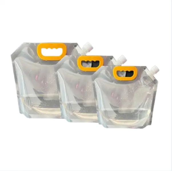 1.5L/2.5L/5L/10L Transparent outdoor stand up liquid spout bag hot sale handle hot sale water/coffee/red wine/beer/juice/wine