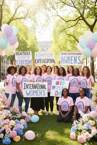 เสื้อยืดผู้หญิงสีชมพู วันสตรีสากล ลายพิมพ์สายรุ้ง ผ้าฝ้าย 100% คอกลม แขนสั้น ลำลอง ฤดูใบไม้ผลิ ฤดูร้อน - Product Image 2