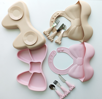 Ensemble d'alimentation pour bébé avec cuillère, fourchette et couteau, en silicone, en forme de nœud, coloré, écologique, sans BPA, 20 couleurs
