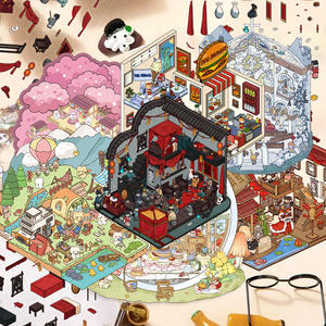 Jiyun Collection d'autocollants 3D en PVC mignons de dessins animés Cabine miniature dans une scène intrigante pour la décoration de la <span class=keywords><strong>maison</strong></span> avec poches de rangement - Product Image 3