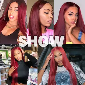 Wholesale Chemical Fiber Long Straight Hair Wig Natural Hairline Lace Front Wigs For Women's Daily Synthetic Red Wig