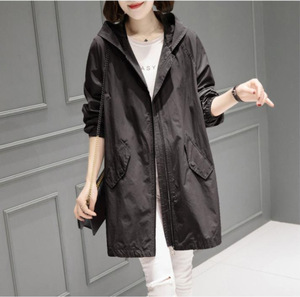 Gabardina para <span class=keywords><strong>mujer</strong></span>, abrigo informal de primavera y otoño de longitud media para <span class=keywords><strong>mujer</strong></span>, abrigo de moda con capucha de temperamento femenino - Product Image 4