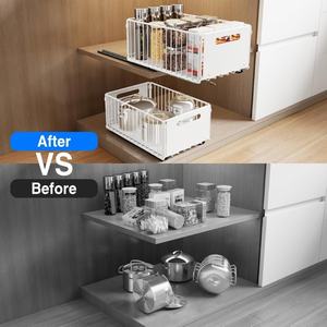 2 tiroirs extensibles avec 3 rails, sans perçage, tiroirs coulissants adhésifs, étagères coulissantes pour armoires sans rebord - Product Image 5