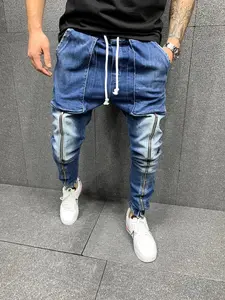 Spor moda fermuar tasarım boy kot erkekler için yaratıcı çoklu cepler Hip Hop tarzı erkekler uzun pantolon