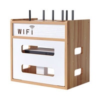 Boîte de rangement moderne pour routeur transfrontalier en aluminium Organisateur de câble de données en PP Support de bande d'alimentation en bois Enrouleur de cordon Décodeur WiFi