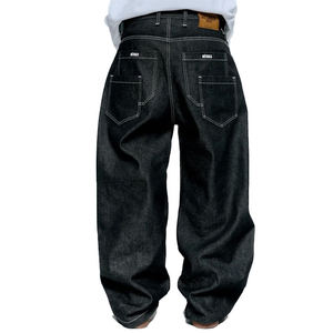 Nouveau Jean en Denim Brut de Haute Qualité pour Homme, Coupe Baggy, Double Poche, Double Rivets aux Genoux, Style Streetwear Rétro Jogger Stacked - Product Image 1
