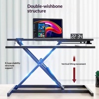 Convertisseur de bureau assis-debout réglable en hauteur en forme de X avec plateau pour clavier et support d'écran pour ordinateur portable
