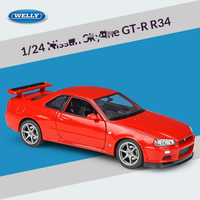 WELLY 1:24 Nissan Skyline GT-R R34 Modèle de voiture en alliage moulé sous pression avec portes et capot ouvrables pour collectionneurs, véhicules, jouets cadeaux