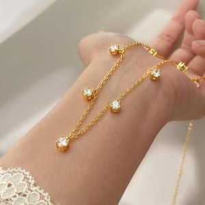 Collier tendance simple avec petite chaîne ronde en CZ, bijoux minimalistes plaqués or 18 carats, collier empilable disponible pour femmes - Product Image 4