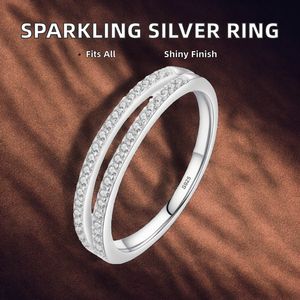 Anillo de Plata de Ley 925 de Doble Capa Ajustable con Circonitas Cúbicas Brillantes Transparentes para Mujer, Regalo Clásico de Aniversario CMA - Product Image 2
