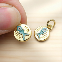 Nouveauté - Pendentifs en forme de poisson en émail bleu sur cuivre rond pour la fabrication de boucles d'oreilles et de colliers