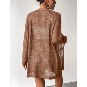 FOXA Womens Crochet Cardigan Long Sleeve Open Front Boho Knit Cover Up Summer Lightweight Sheer <b>Layered</b> <b>Top</b> - Product Image 4
