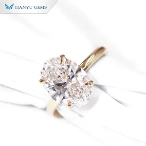 Tianyu anel personalizado solitário, 2ct 3 carat ouro 14k 18k noivado oval vvs moissanite casamento cvd laboratório anel de diamante para mulheres