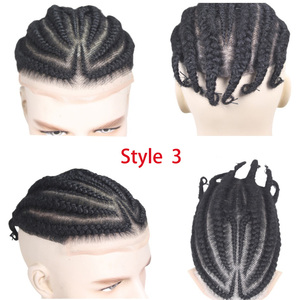 Base <span class=keywords><strong>de</strong></span> encaje completo 8x10 "<span class=keywords><strong>Peluca</strong></span> 8 Cornrow Strand Braid Reemplazo <span class=keywords><strong>de</strong></span> cabello rizado para hombres Cabello afro natural Tupé Cabello humano - Product Image 4