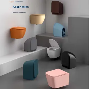 <span class=keywords><strong>Cisterna</strong></span> oculta para inodoro esmaltado montado en la pared de cerámica mate de una pieza para el hogar, Villa, baño, diseño colorido para colgar en la pared - Product Image 2